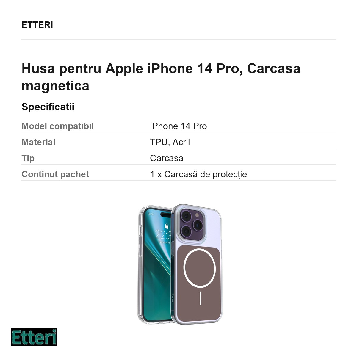 Husa Etteri Hidden Pearl pentru Apple iPhone 14 Pro, Carcasa magnetica, Maro [2]