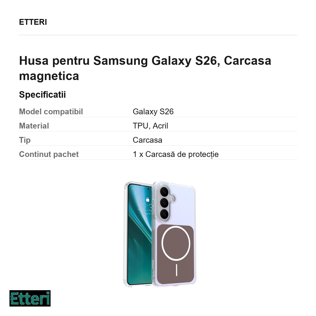 Husa Etteri Hidden Pearl pentru Samsung Galaxy S26, Carcasa magnetica, Maro [2]