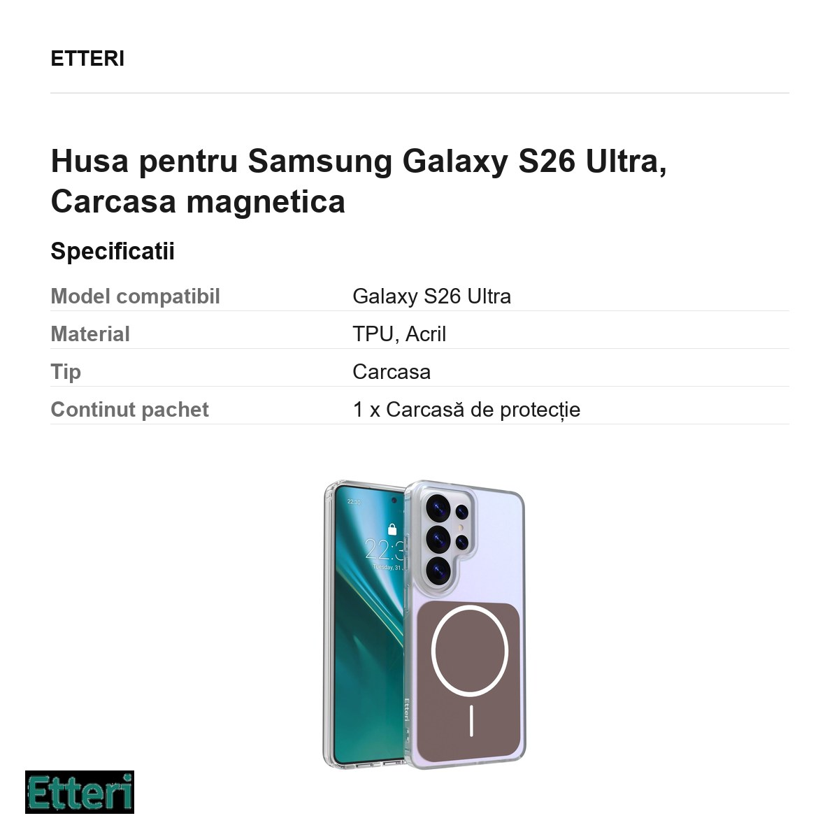 Husa Etteri Hidden Pearl pentru Samsung Galaxy S26 Ultra, Carcasa magnetica, Maro [2]