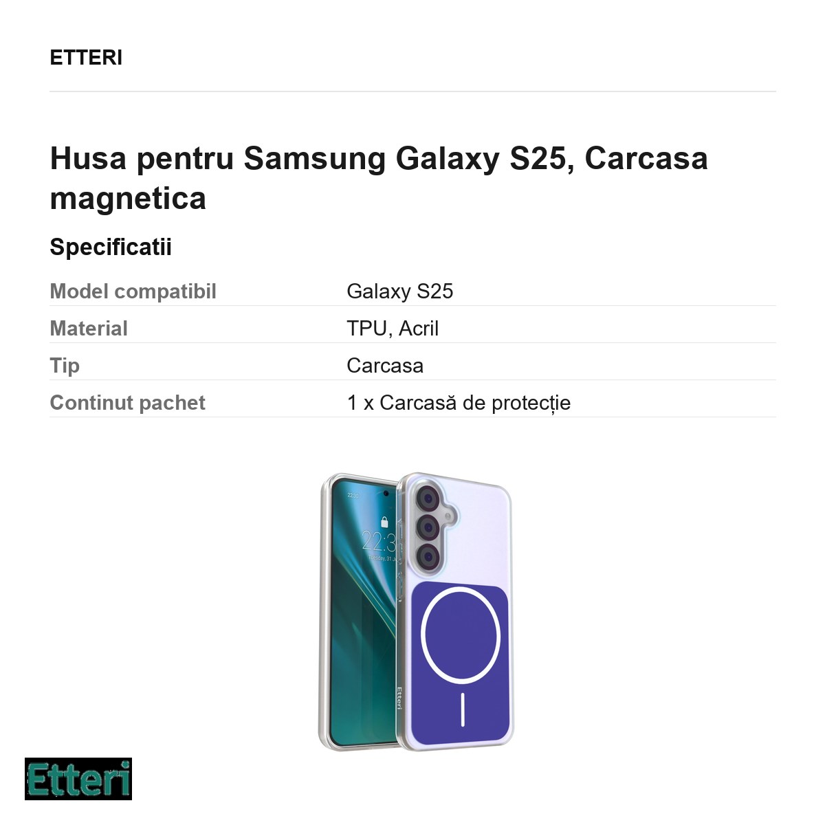 Husa Etteri Hidden Pearl pentru Samsung Galaxy S25, Carcasa magnetica, Albastru inchis [2]