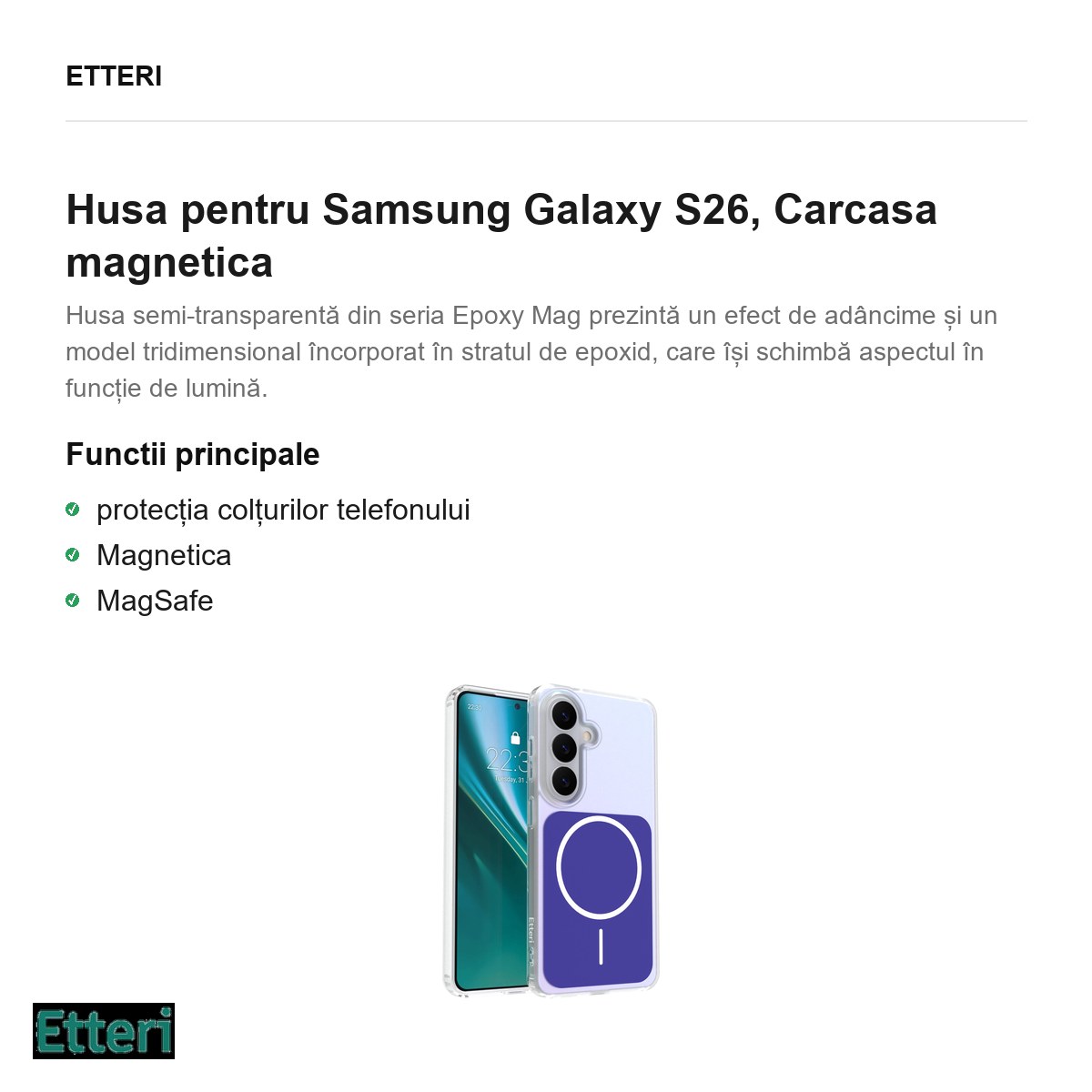 Husa Etteri Hidden Pearl pentru Samsung Galaxy S26, Carcasa magnetica, Albastru inchis [1]