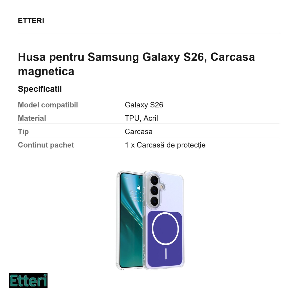 Husa Etteri Hidden Pearl pentru Samsung Galaxy S26, Carcasa magnetica, Albastru inchis [2]