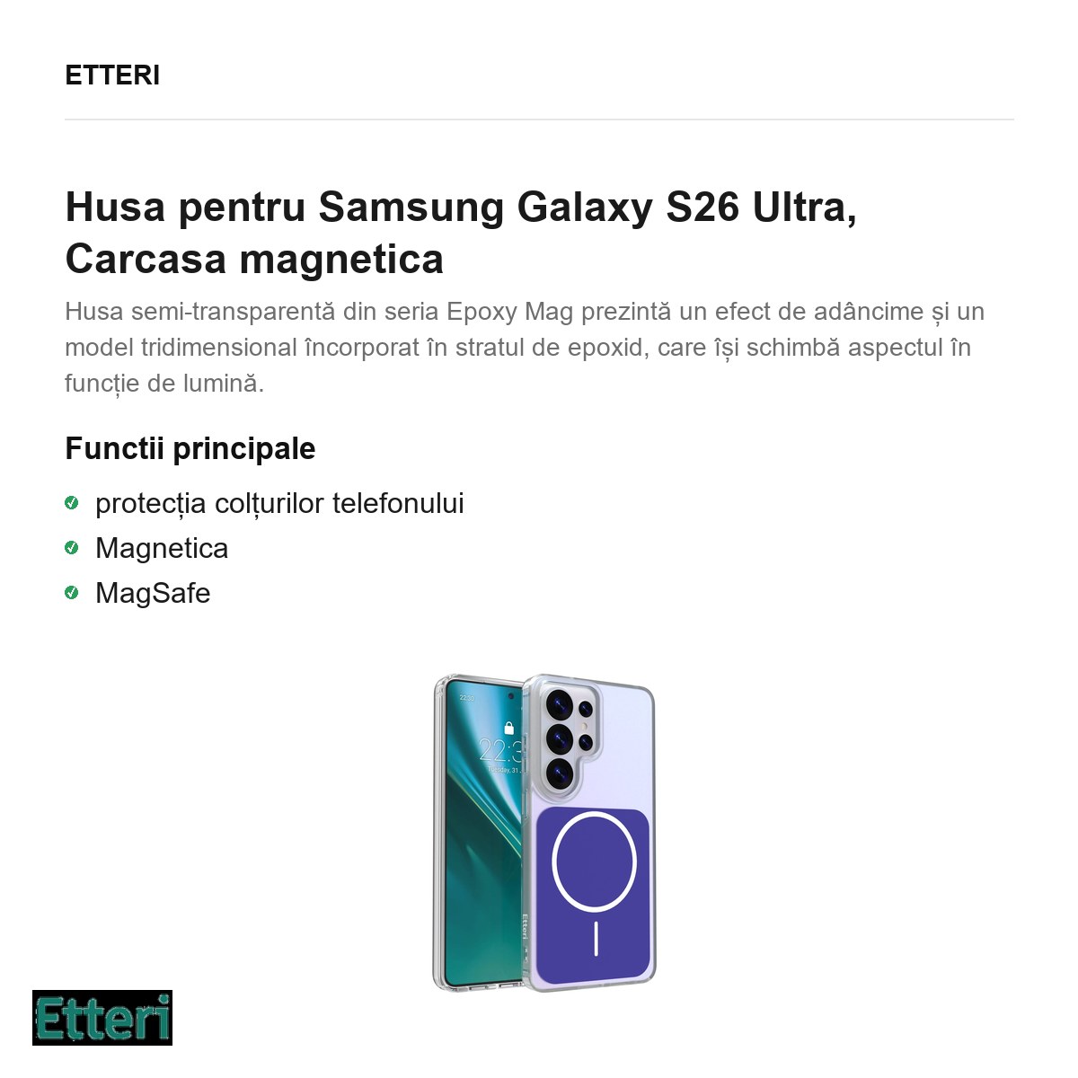 Husa Etteri Hidden Pearl pentru Samsung Galaxy S26 Ultra, Carcasa magnetica, Albastru inchis [1]