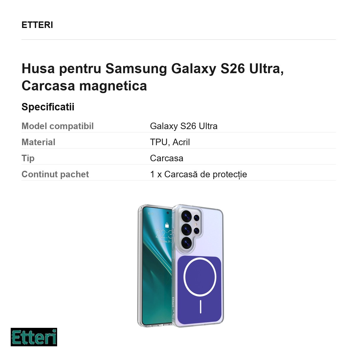 Husa Etteri Hidden Pearl pentru Samsung Galaxy S26 Ultra, Carcasa magnetica, Albastru inchis [2]