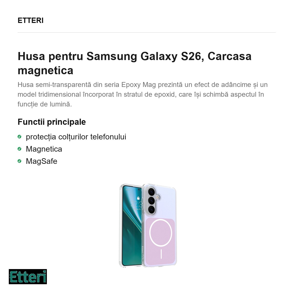 Husa Etteri Hidden Pearl pentru Samsung Galaxy S26, Carcasa magnetica, Roz [1]