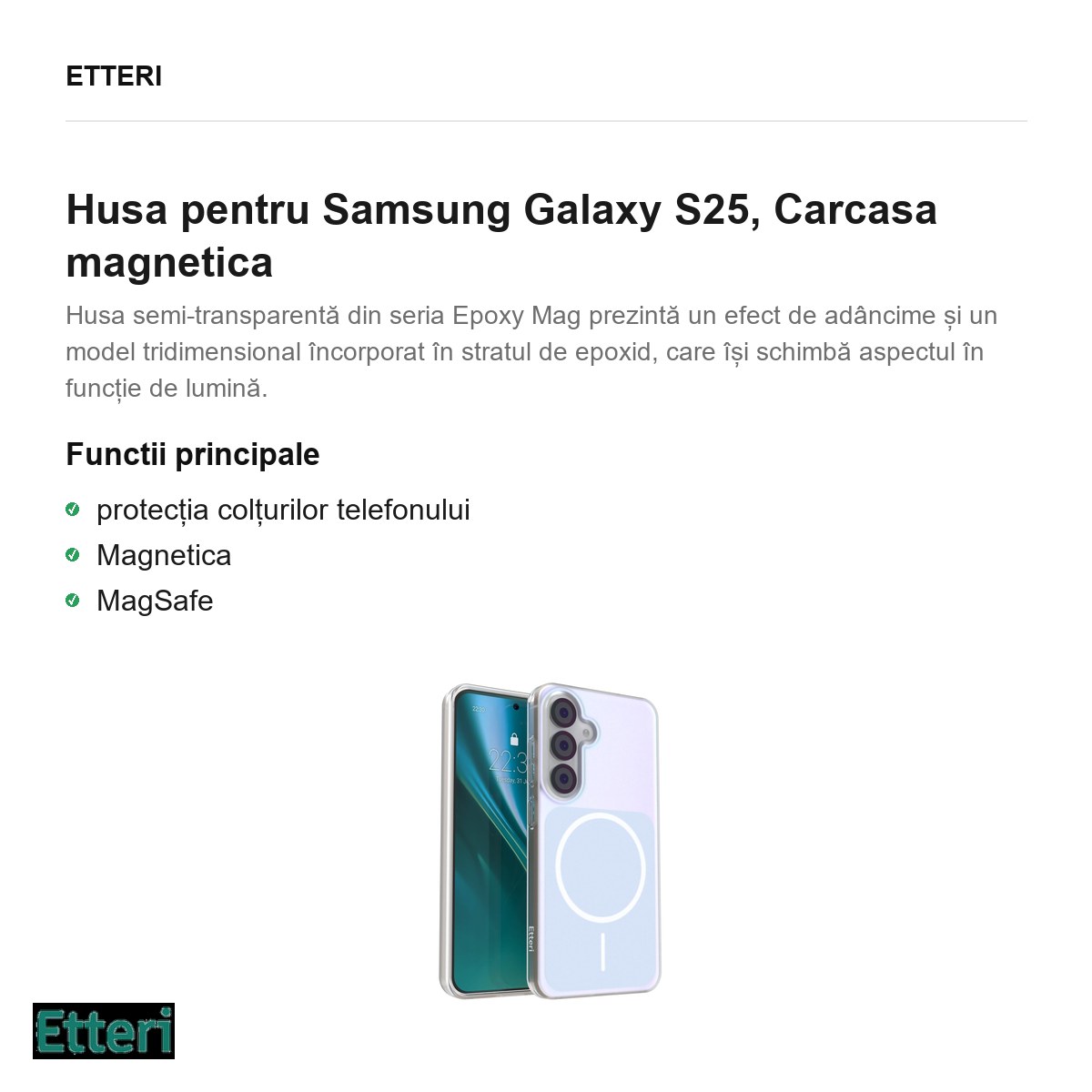 Husa Etteri Hidden Pearl pentru Samsung Galaxy S25, Carcasa magnetica, Albastru deschis [1]