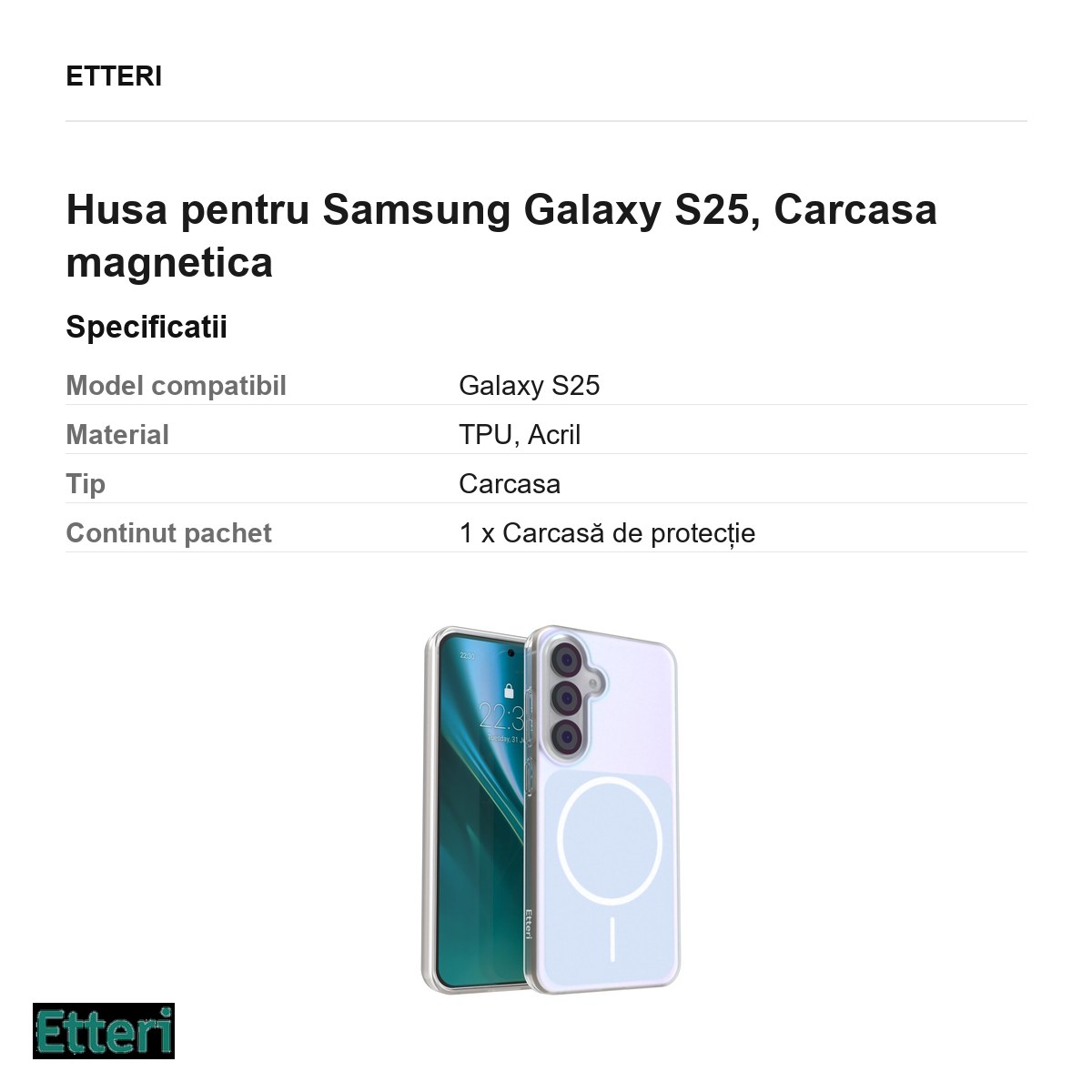 Husa Etteri Hidden Pearl pentru Samsung Galaxy S25, Carcasa magnetica, Albastru deschis [2]