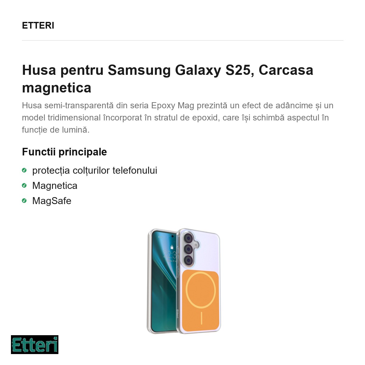 Husa Etteri Hidden Pearl pentru Samsung Galaxy S25, Carcasa magnetica, Portocaliu [1]