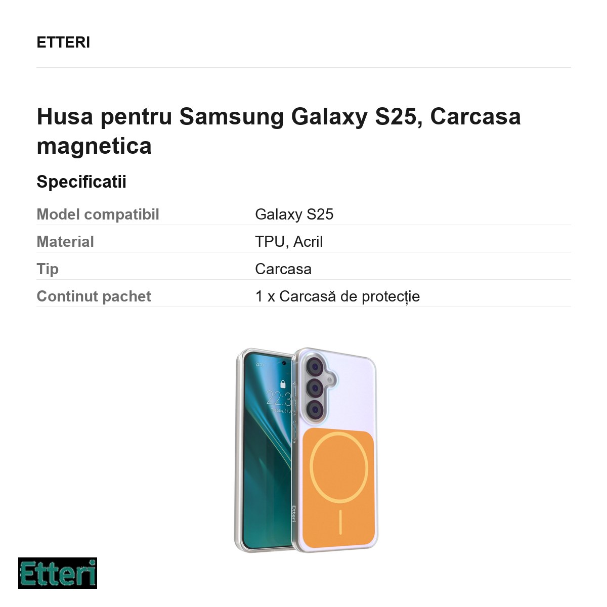 Husa Etteri Hidden Pearl pentru Samsung Galaxy S25, Carcasa magnetica, Portocaliu [2]