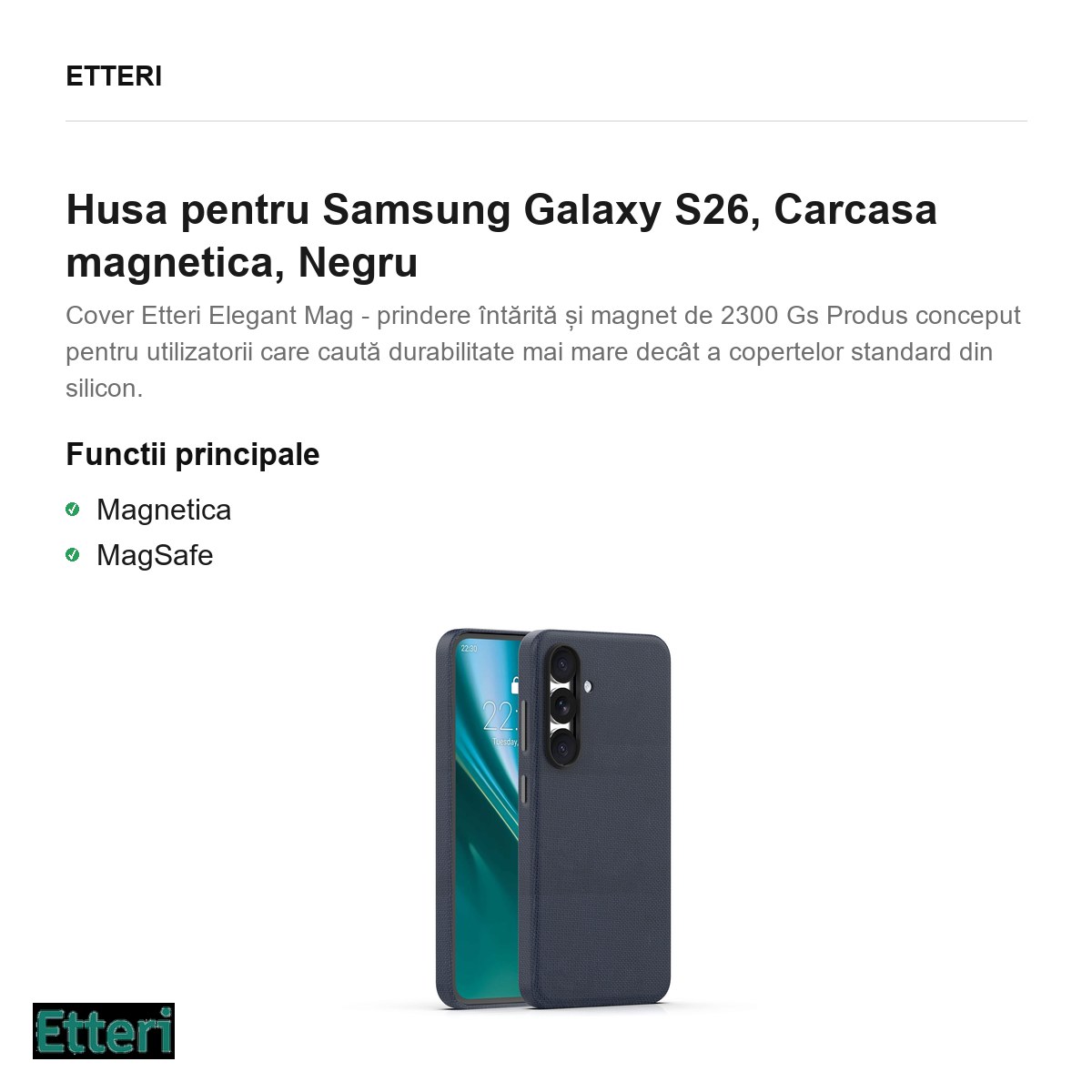 Husa Etteri Elegant Mag pentru Samsung Galaxy S26, Carcasa magnetica, Negru [1]