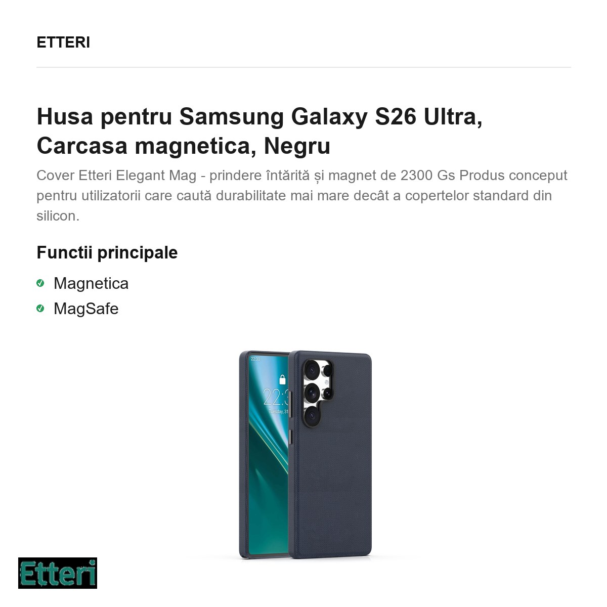 Husa Etteri Elegant Mag pentru Samsung Galaxy S26 Ultra, Carcasa magnetica, Negru [1]