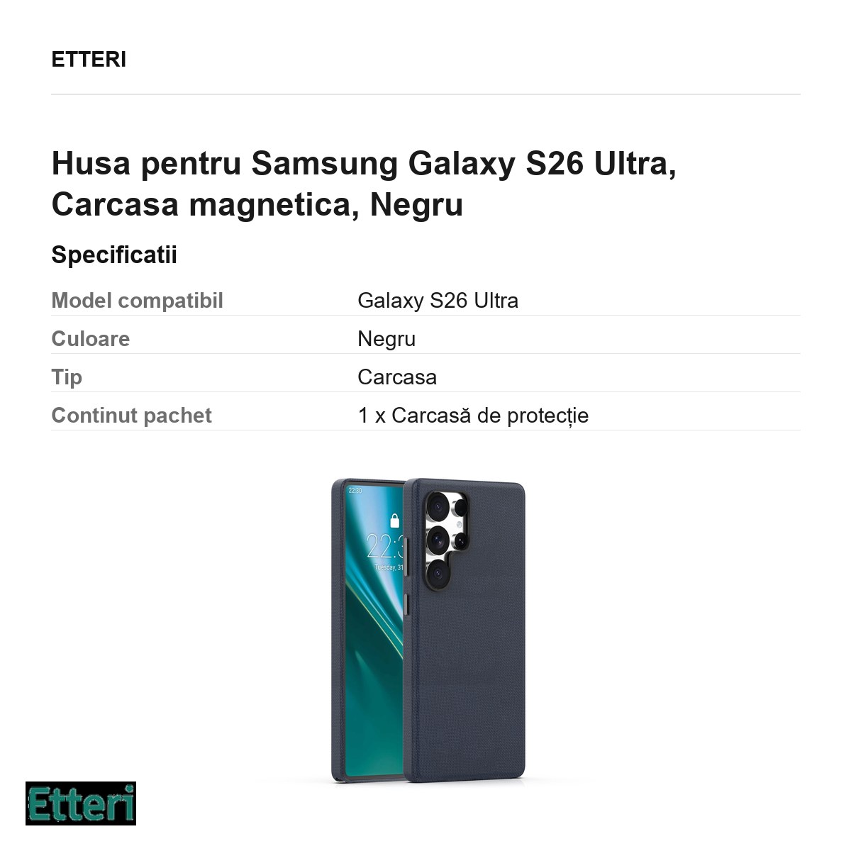Husa Etteri Elegant Mag pentru Samsung Galaxy S26 Ultra, Carcasa magnetica, Negru [2]