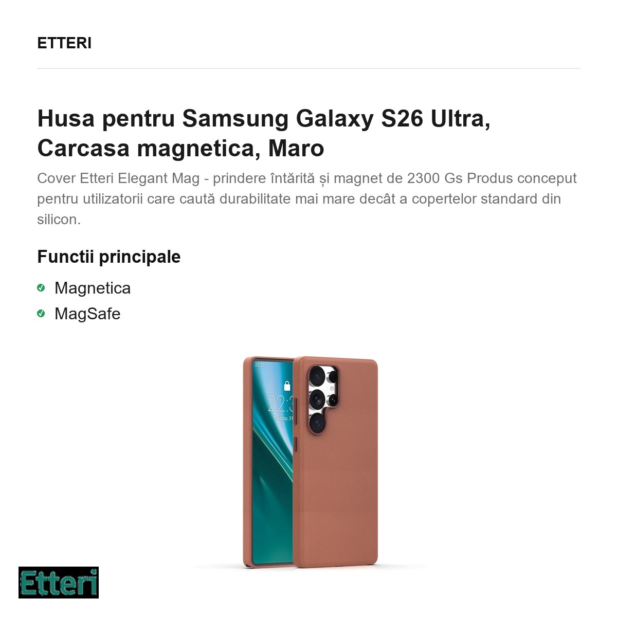 Husa Etteri Elegant Mag pentru Samsung Galaxy S26 Ultra, Carcasa magnetica, Maro [1]