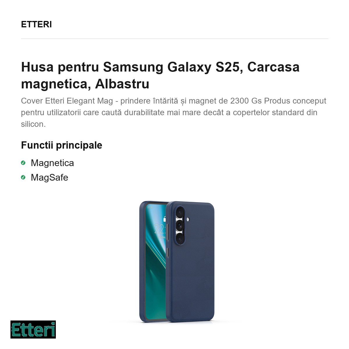 Husa Etteri Elegant Mag pentru Samsung Galaxy S25, Carcasa magnetica, Albastru [1]