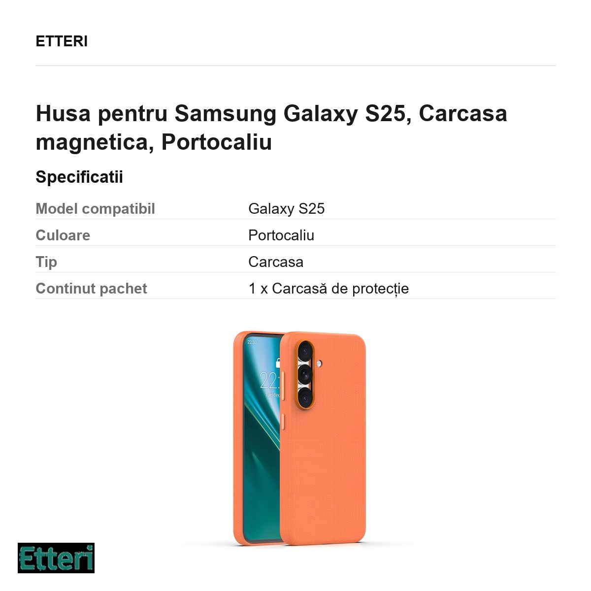 Husa Etteri Elegant Mag pentru Samsung Galaxy S25, Carcasa magnetica, Portocaliu [2]