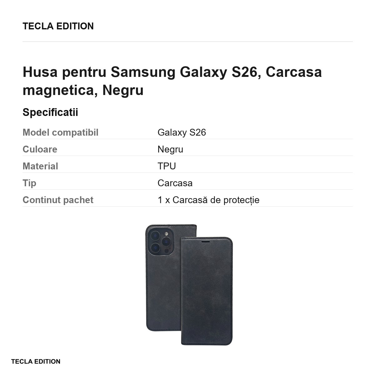 Husa Smart Suede pentru Samsung Galaxy S26, tip carte cu inchidere magnetica, Negru [2]