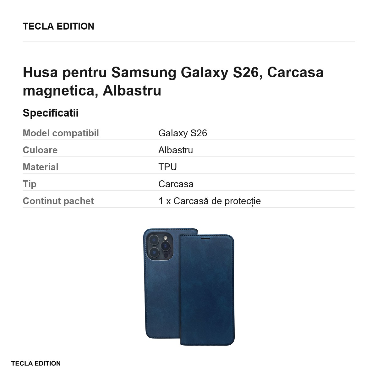 Husa Smart Suede pentru Samsung Galaxy S26, tip carte cu inchidere magnetica, Albastru [2]