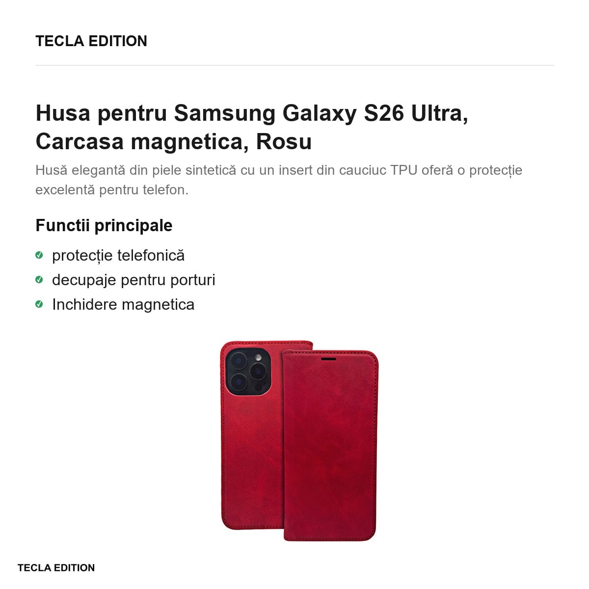 Husa Smart Suede pentru Samsung Galaxy S26 Ultra, tip carte cu inchidere magnetica, Rosu [1]