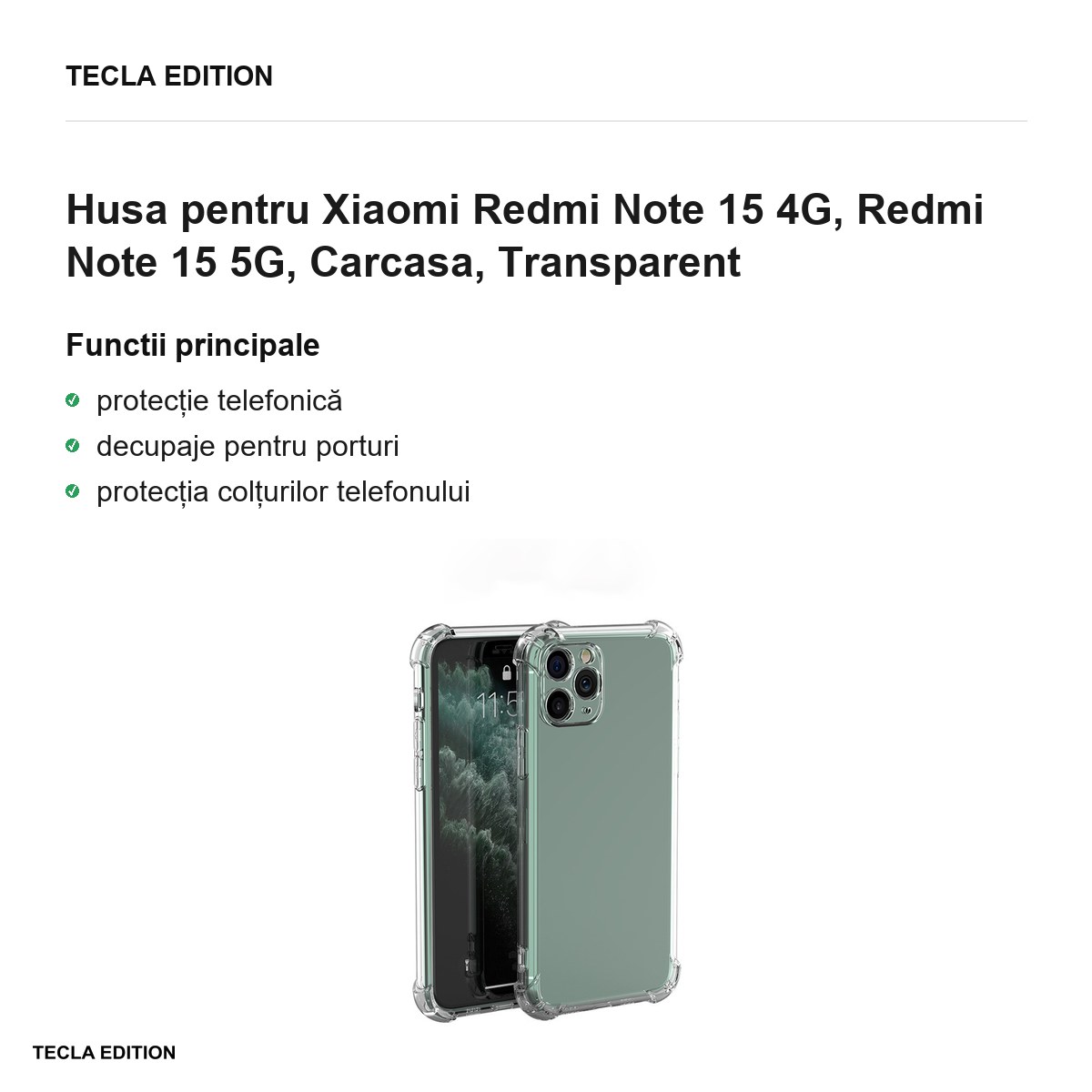 Husa Anti Shock 1,5 mm pentru Xiaomi Redmi Note 15 4G, Redmi Note 15 5G, Carcasa, Transparent [1]