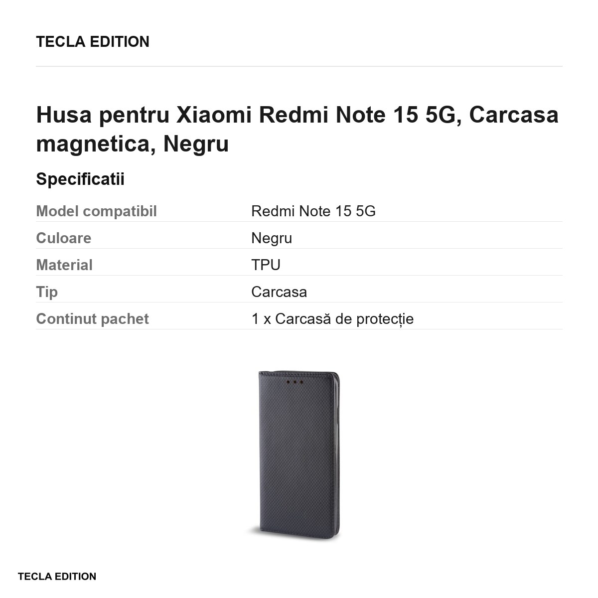 Husa Smart Magnet pentru Xiaomi Redmi Note 15 5G, tip carte cu inchidere magnetica, Negru [2]