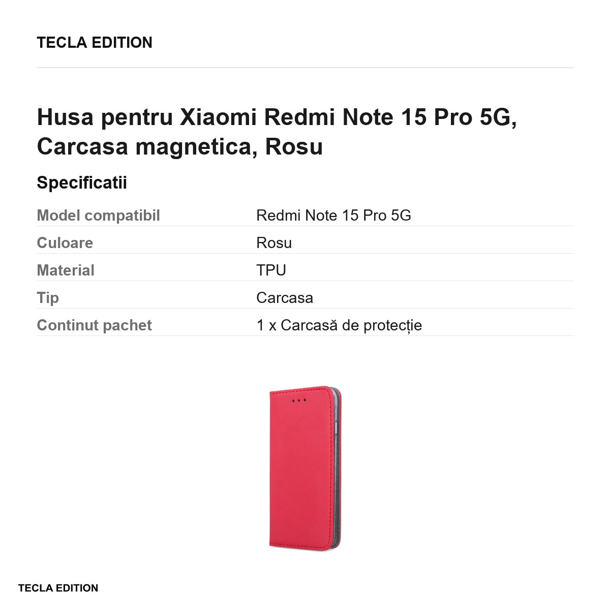 Husa Smart Magnet pentru Xiaomi Redmi Note 15 Pro 5G, tip carte cu inchidere magnetica, Rosu [2]