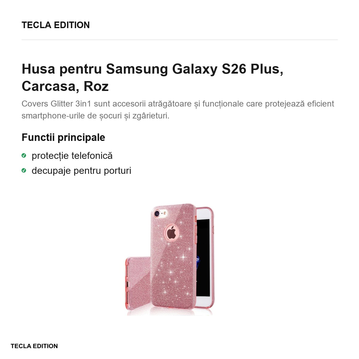 Husa Glitter 3in1 pentru Samsung Galaxy S26 Plus, Carcasa, Roz [1]