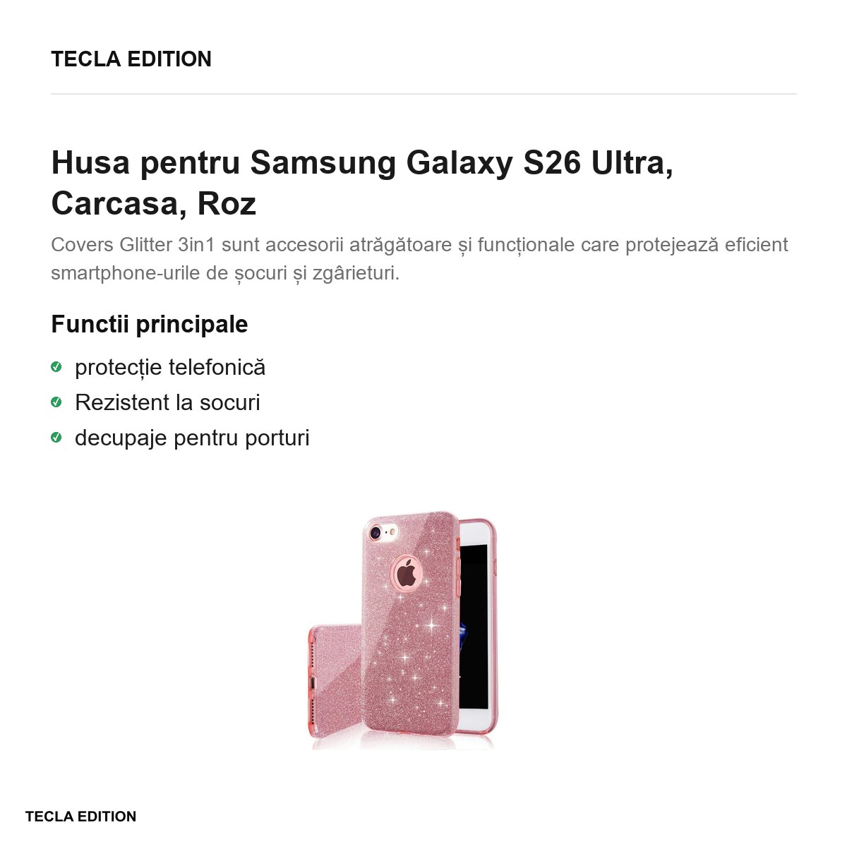 Husa Glitter 3in1 pentru Samsung Galaxy S26 Ultra, Carcasa, Roz [1]