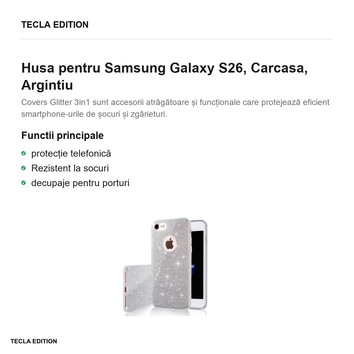 Husa Glitter 3in1 pentru Samsung Galaxy S26, Carcasa, Argintiu [1]