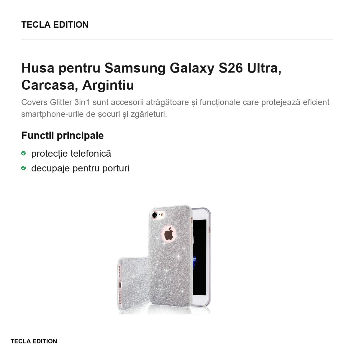 Husa Glitter 3in1 pentru Samsung Galaxy S26 Ultra, Carcasa, Argintiu [1]
