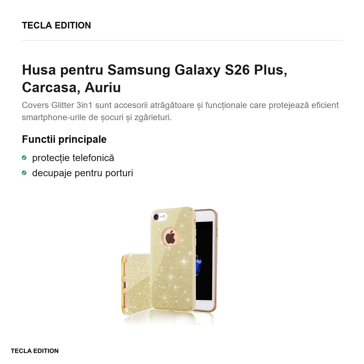 Husa Glitter 3in1 pentru Samsung Galaxy S26 Plus, Carcasa, Auriu [1]