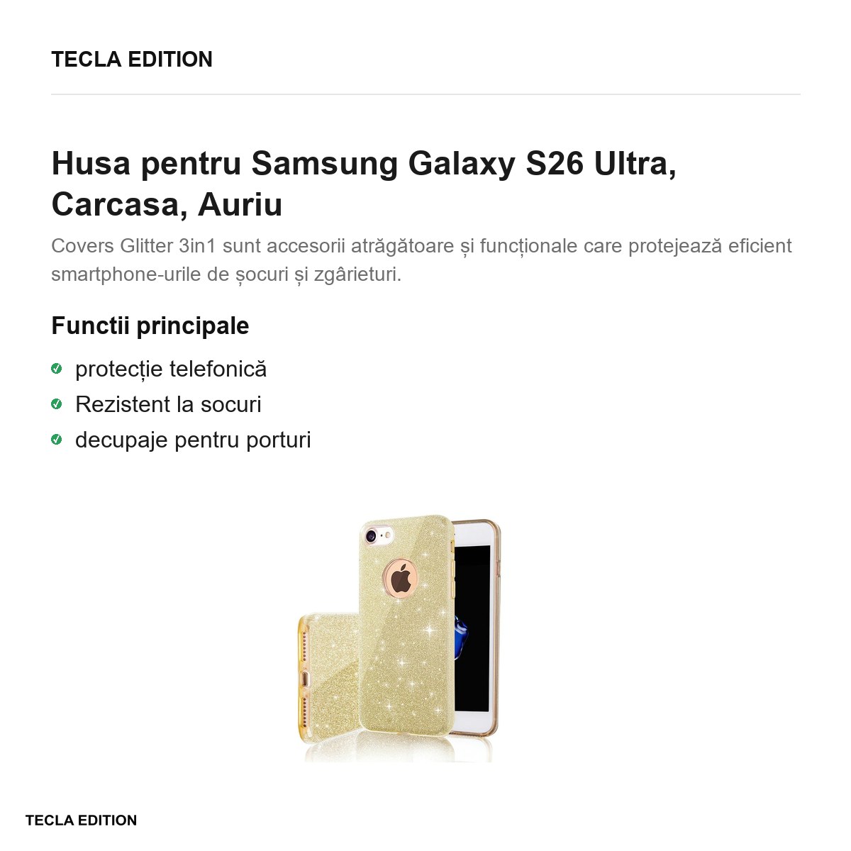 Husa Glitter 3in1 pentru Samsung Galaxy S26 Ultra, Carcasa, Auriu [1]