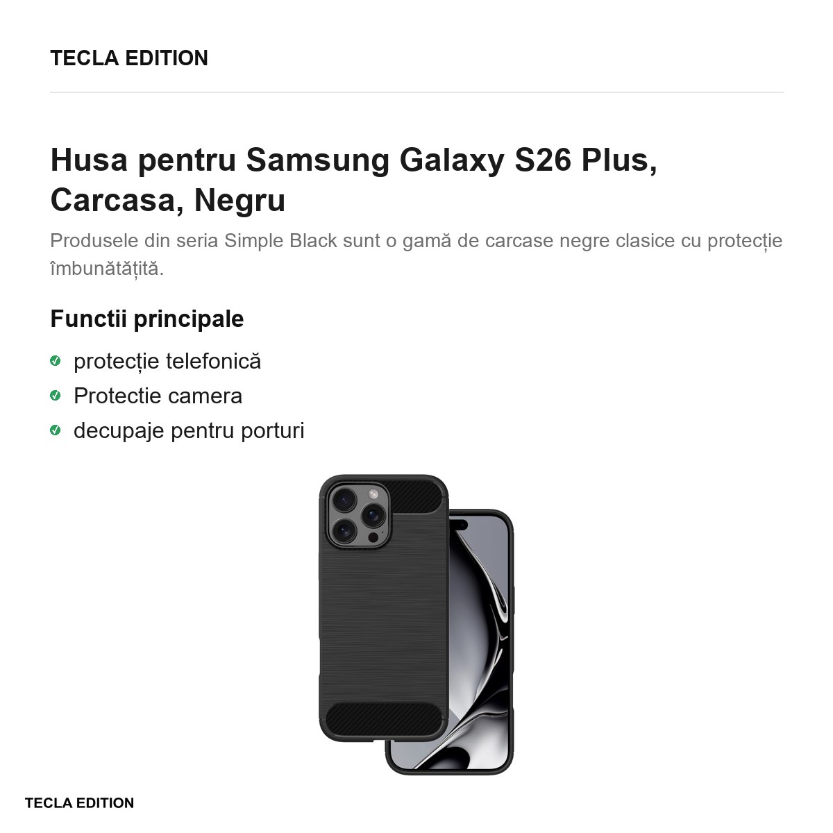Husa Simple Black pentru Samsung Galaxy S26 Plus, Carcasa, Negru [1]