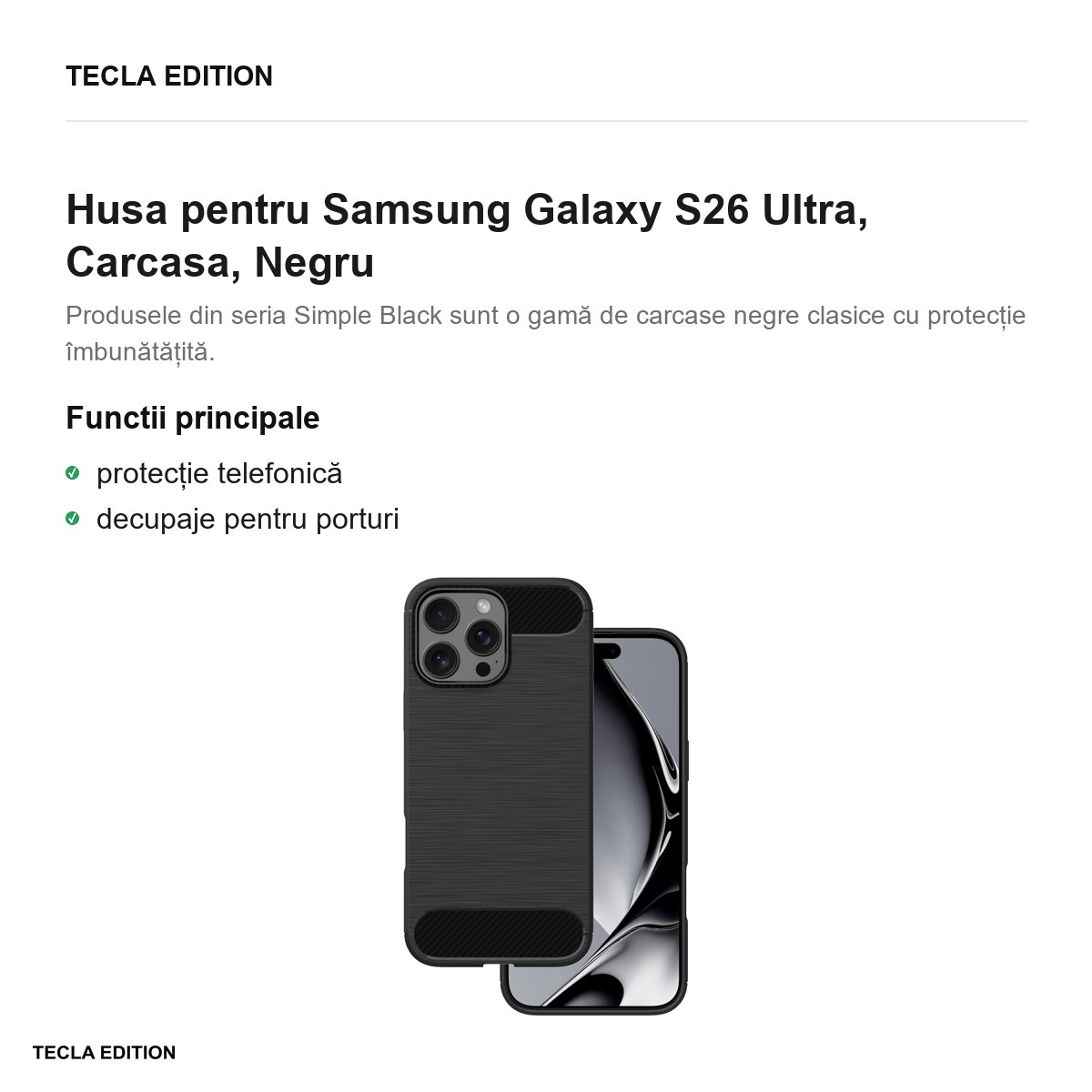 Husa Simple Black pentru Samsung Galaxy S26 Ultra, Carcasa, Negru [1]