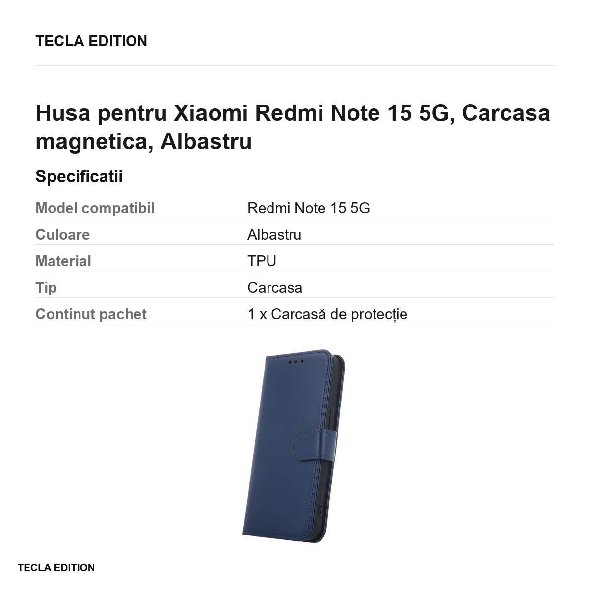Husa Smart Classic pentru Xiaomi Redmi Note 15 5G, tip carte cu inchidere magnetica, Albastru [2]