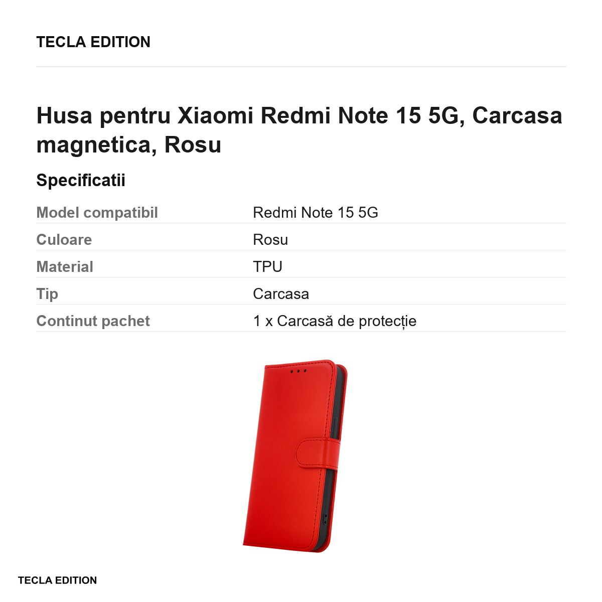Husa Smart Classic pentru Xiaomi Redmi Note 15 5G, tip carte cu inchidere magnetica, Rosu [2]