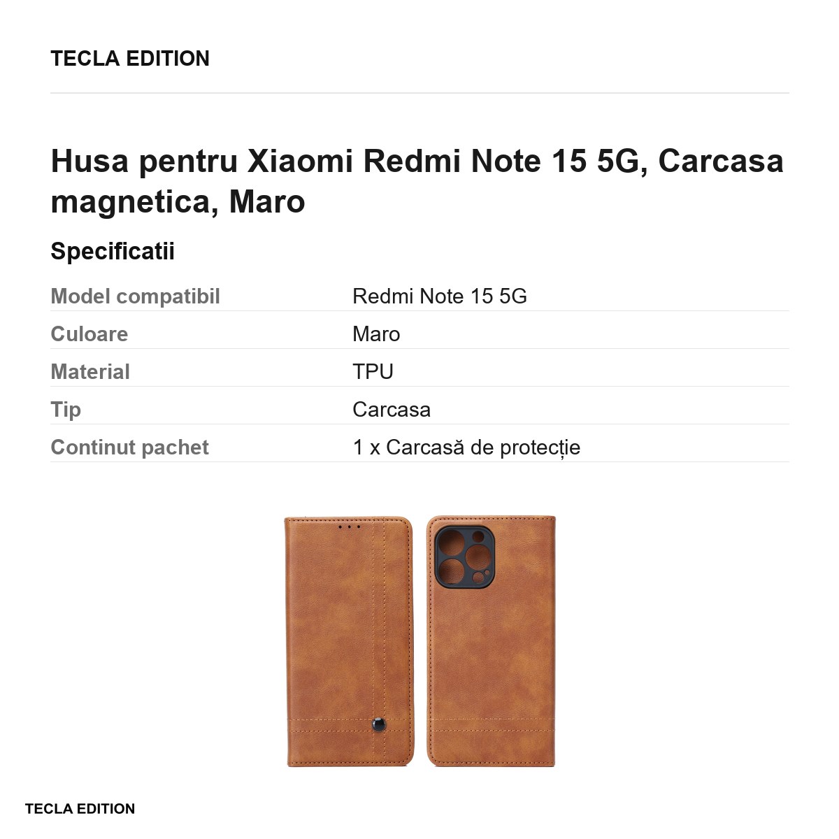 Husa Smart Seam pentru Xiaomi Redmi Note 15 5G, tip carte cu inchidere magnetica, Maro [2]