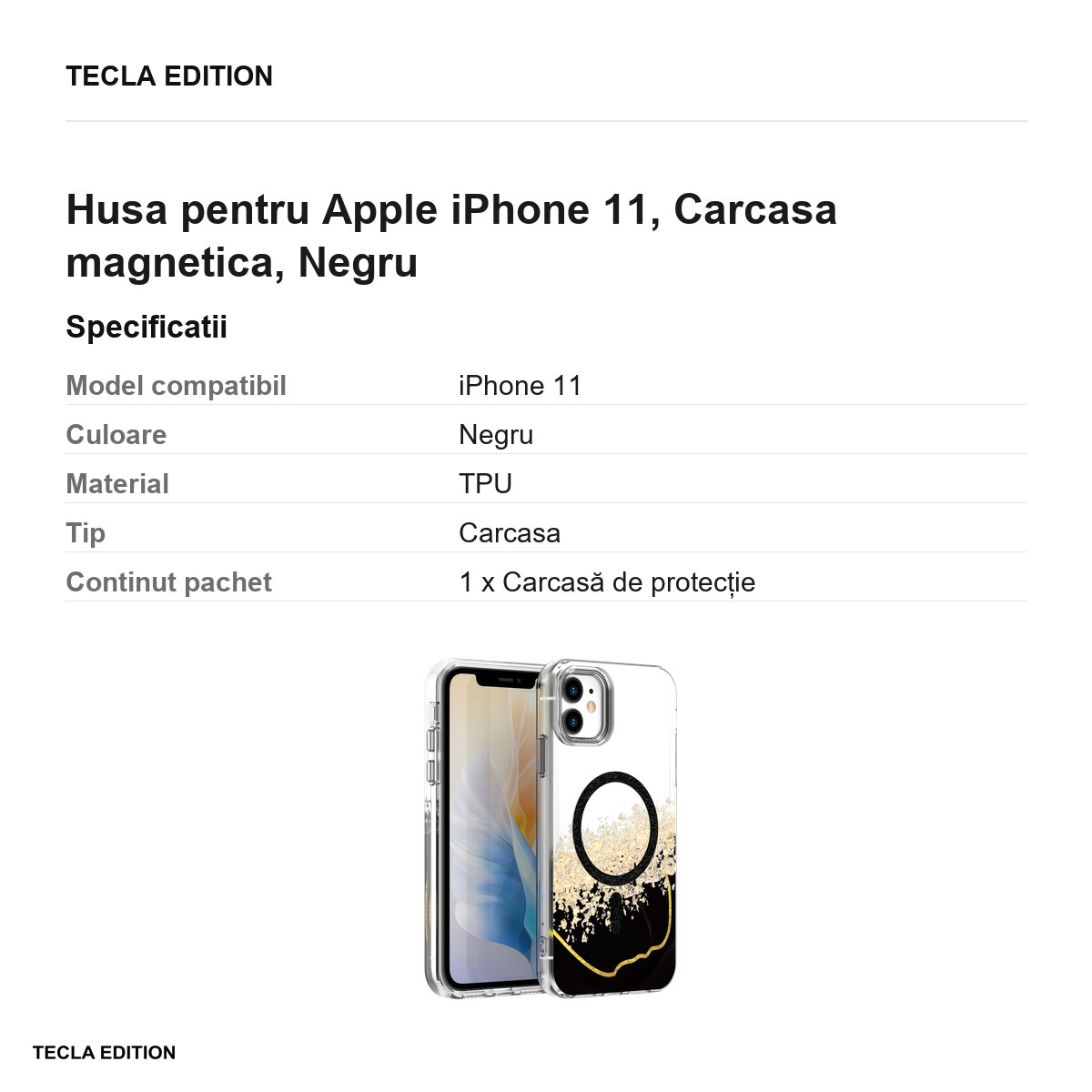 Husa Epoxy Mag pentru Apple iPhone 11, Carcasa magnetica, Negru [2]