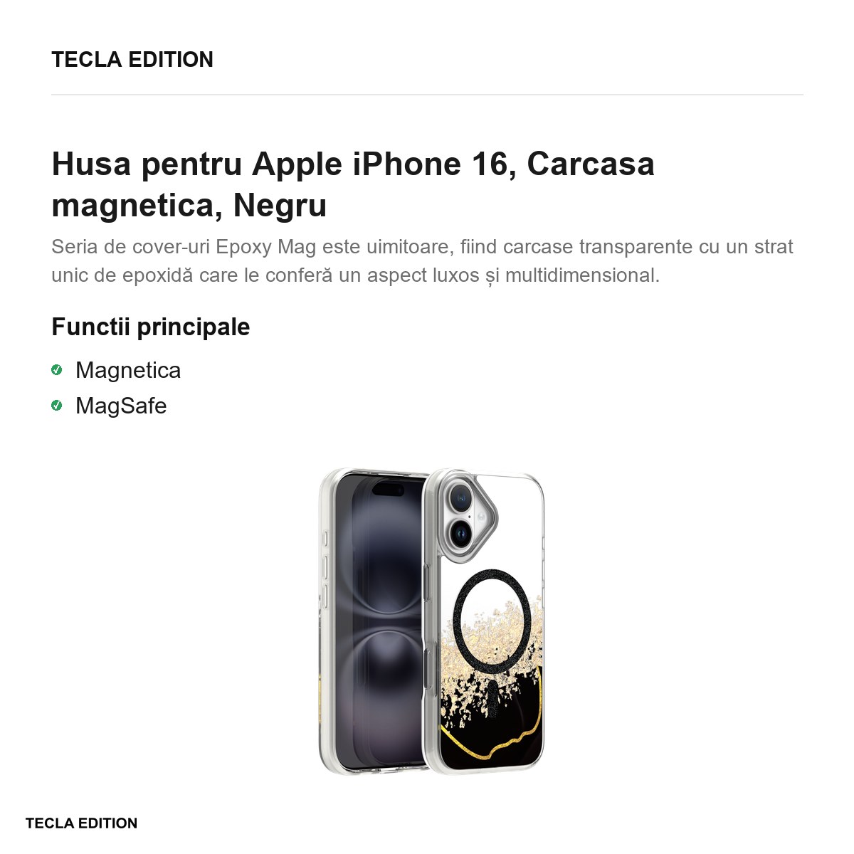 Husa Epoxy Mag pentru Apple iPhone 16, Carcasa magnetica, Negru [1]