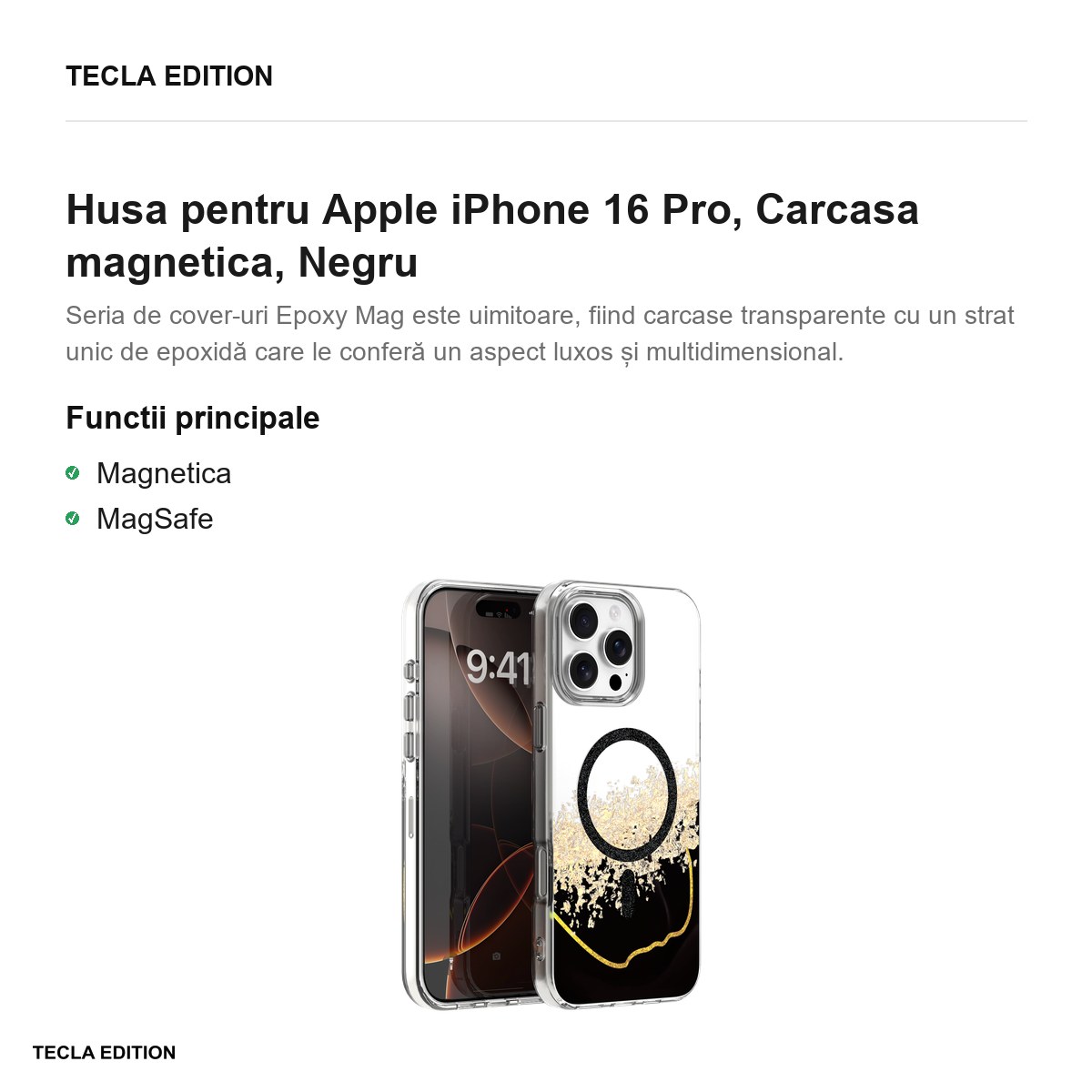 Husa Epoxy Mag pentru Apple iPhone 16 Pro, Carcasa magnetica, Negru [1]
