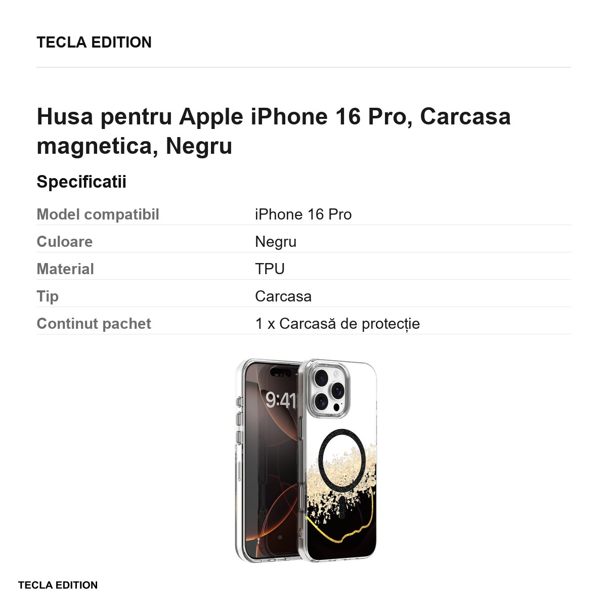 Husa Epoxy Mag pentru Apple iPhone 16 Pro, Carcasa magnetica, Negru [2]