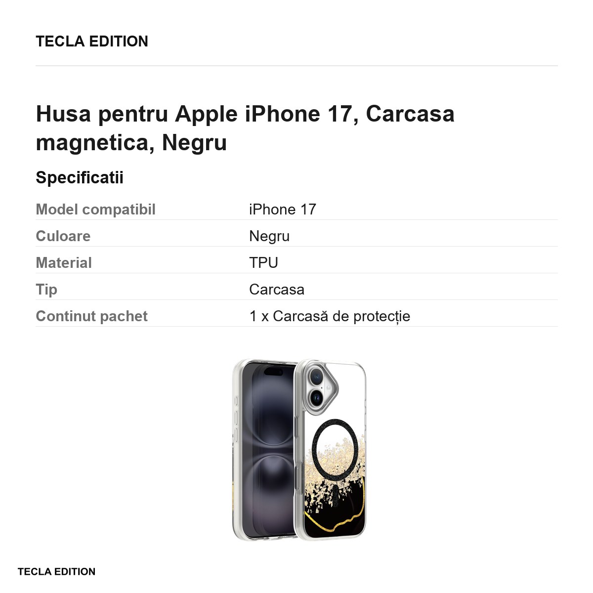 Husa Epoxy Mag pentru Apple iPhone 17, Carcasa magnetica, Negru [2]