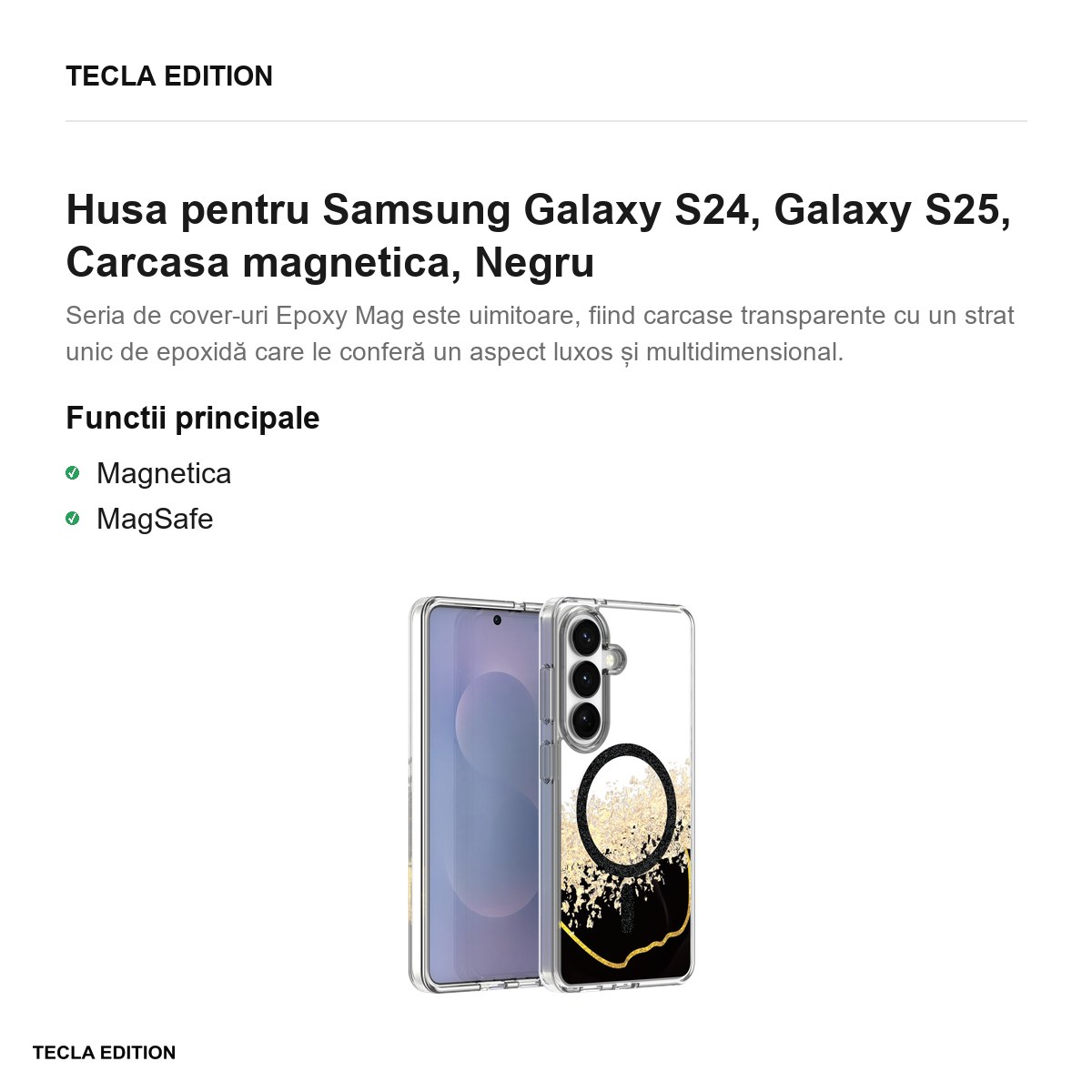 Husa Epoxy Mag pentru Samsung Galaxy S24, Galaxy S25, Carcasa magnetica, Negru [1]