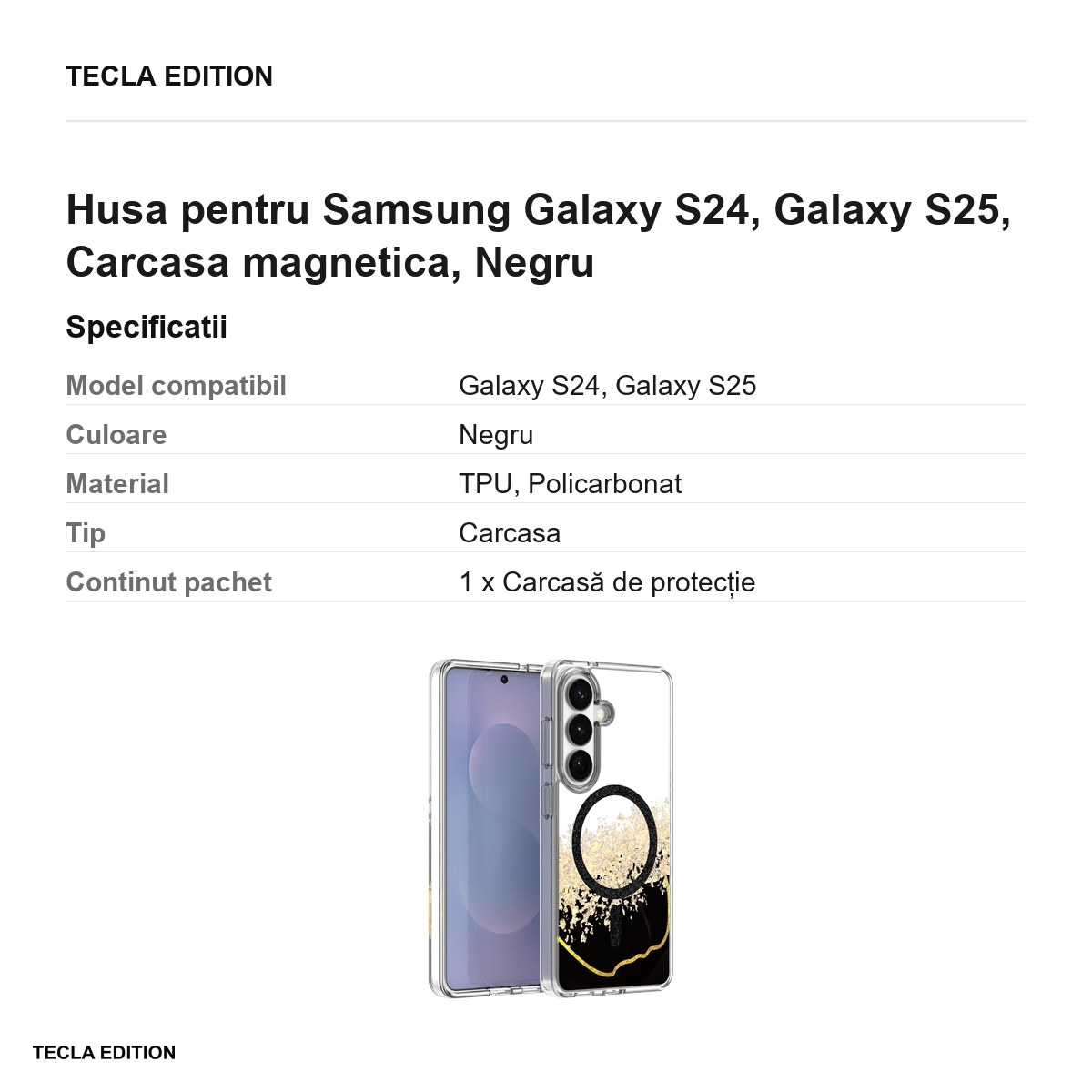 Husa Epoxy Mag pentru Samsung Galaxy S24, Galaxy S25, Carcasa magnetica, Negru [2]