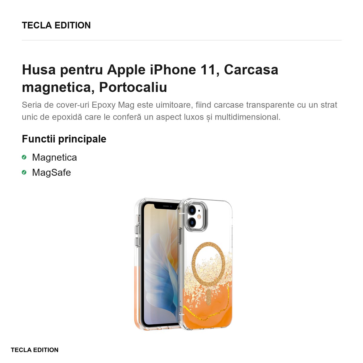 Husa Epoxy Mag pentru Apple iPhone 11, Carcasa magnetica, Portocaliu [1]