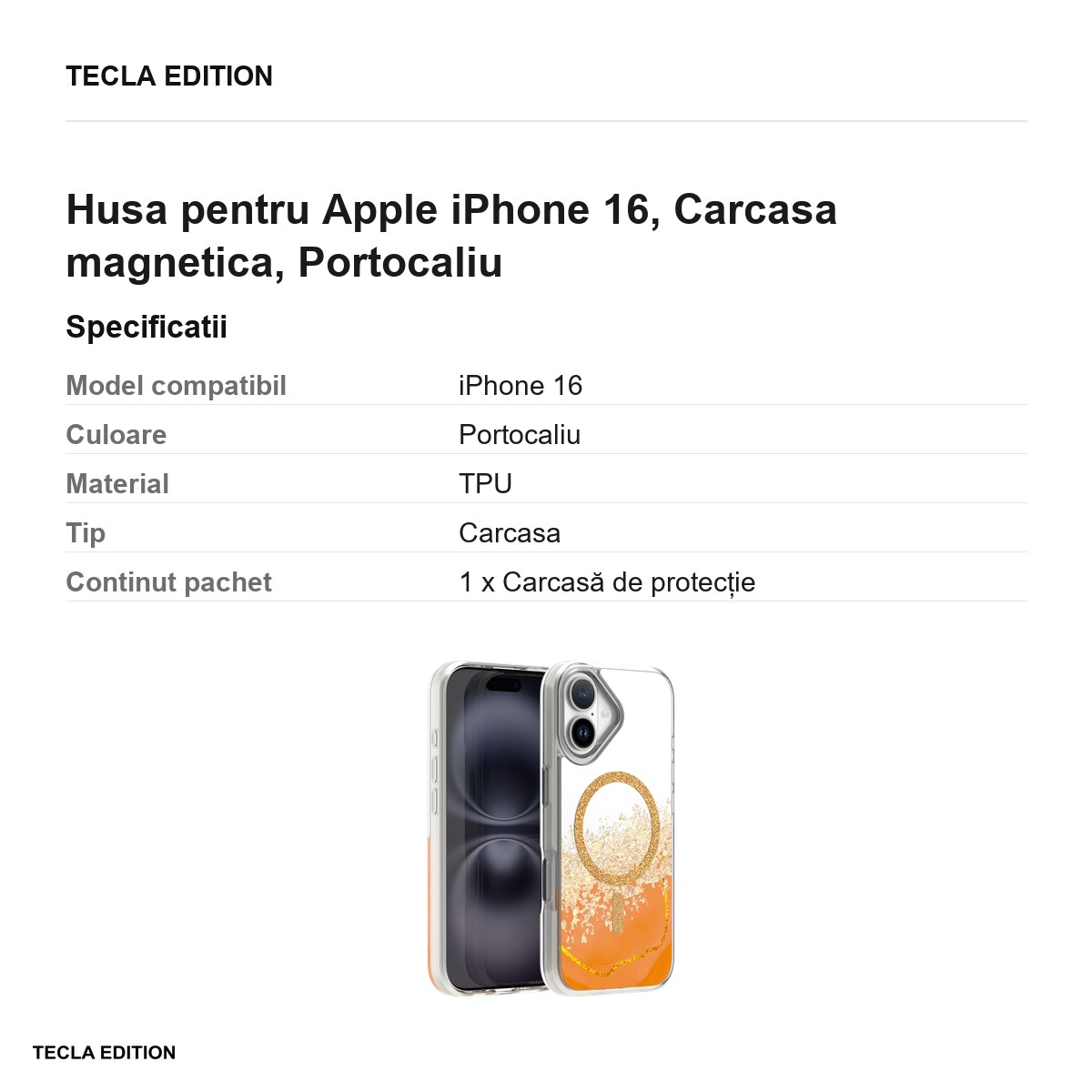 Husa Epoxy Mag pentru Apple iPhone 16, Carcasa magnetica, Portocaliu [2]