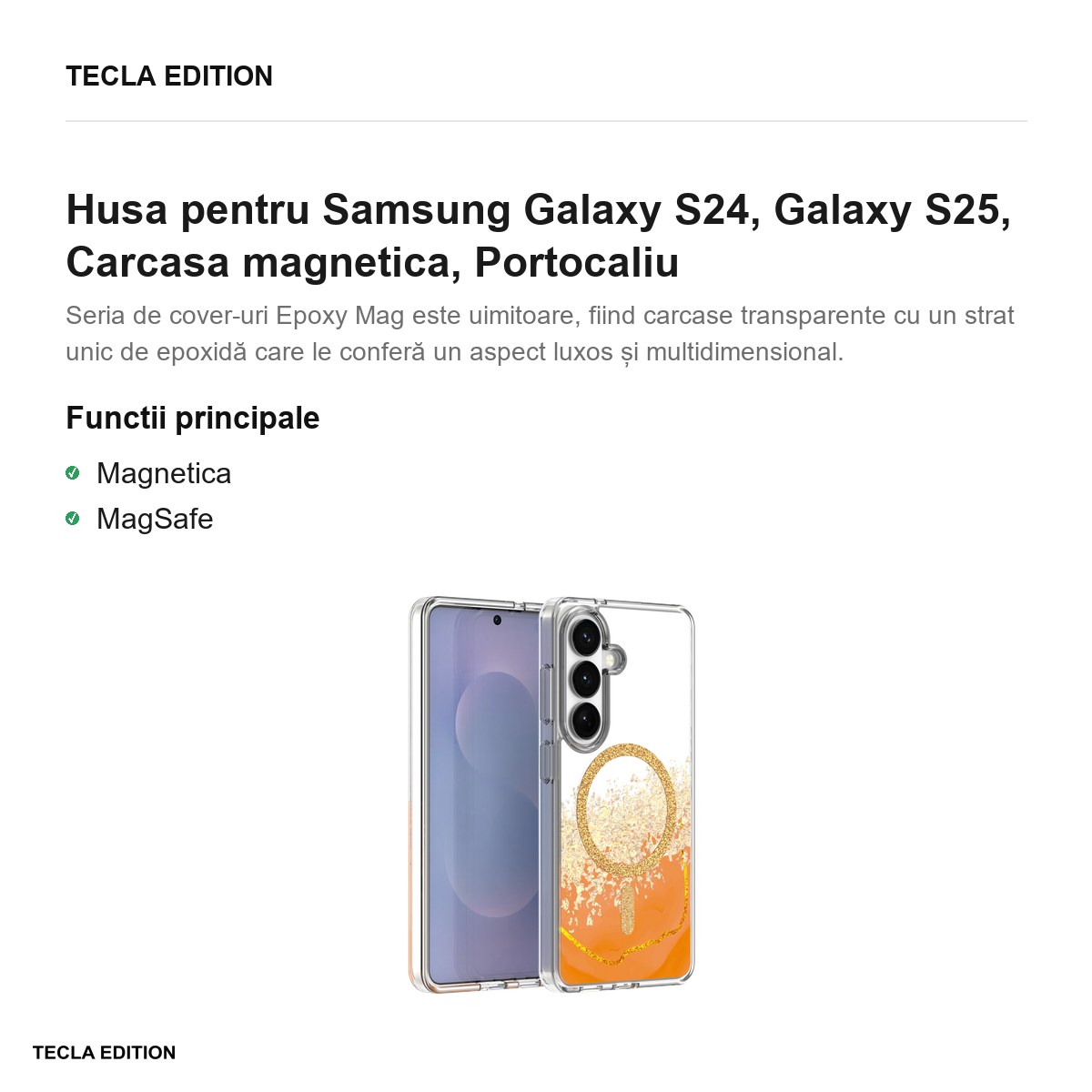 Husa Epoxy Mag pentru Samsung Galaxy S24, Galaxy S25, Carcasa magnetica, Portocaliu [1]