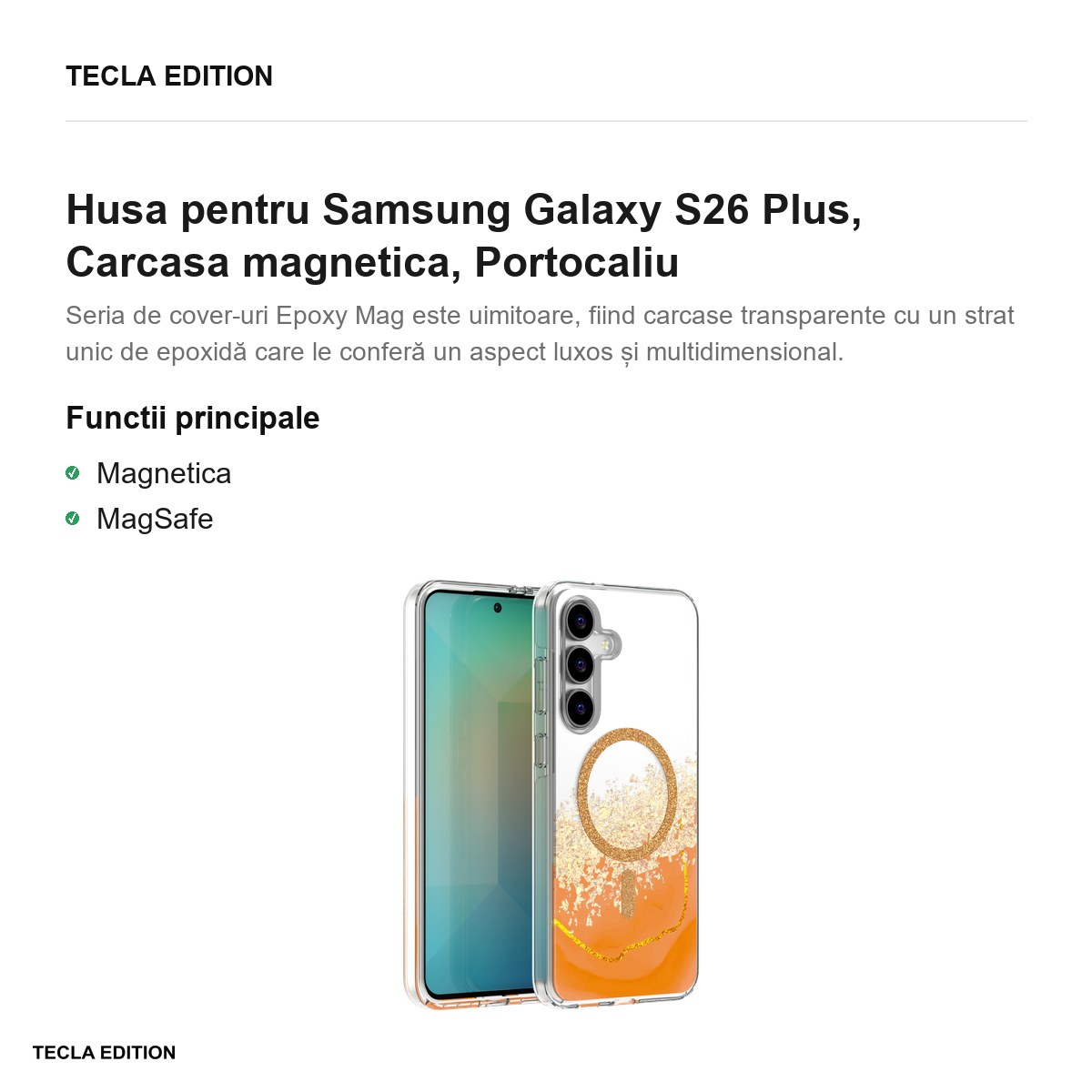 Husa Epoxy Mag pentru Samsung Galaxy S26 Plus, Carcasa magnetica, Portocaliu [1]