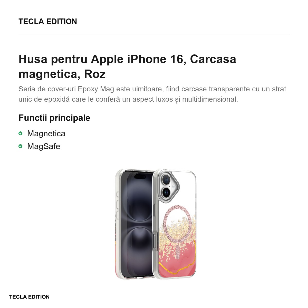 Husa Epoxy Mag pentru Apple iPhone 16, Carcasa magnetica, Roz [1]