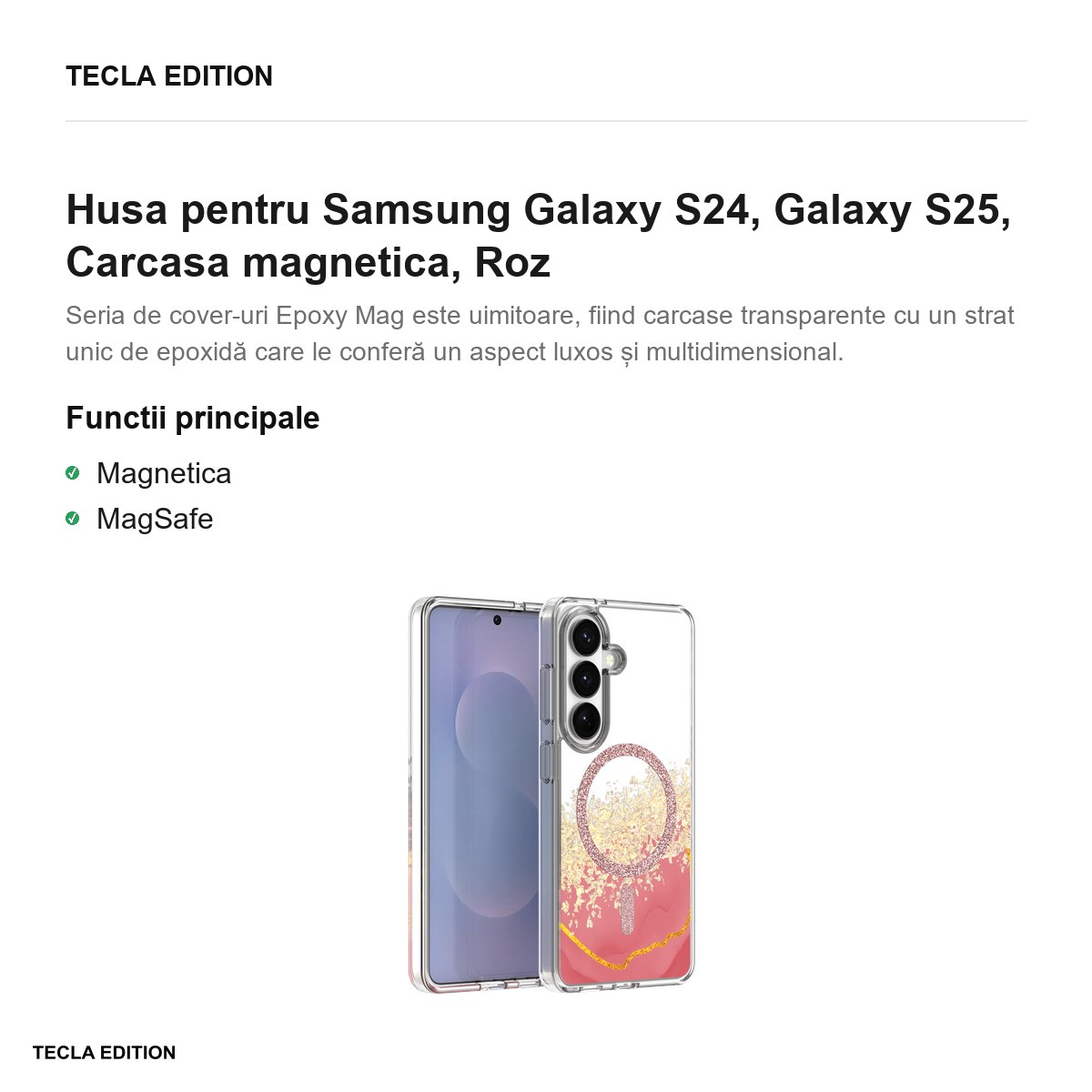 Husa Epoxy Mag pentru Samsung Galaxy S24, Galaxy S25, Carcasa magnetica, Roz [1]