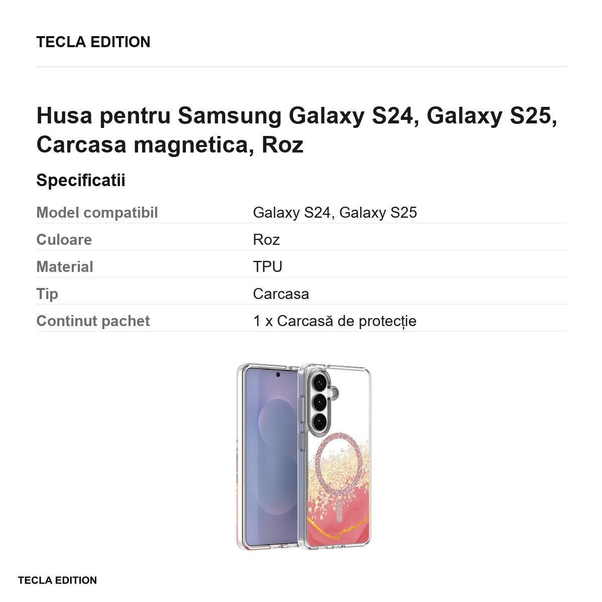 Husa Epoxy Mag pentru Samsung Galaxy S24, Galaxy S25, Carcasa magnetica, Roz [2]